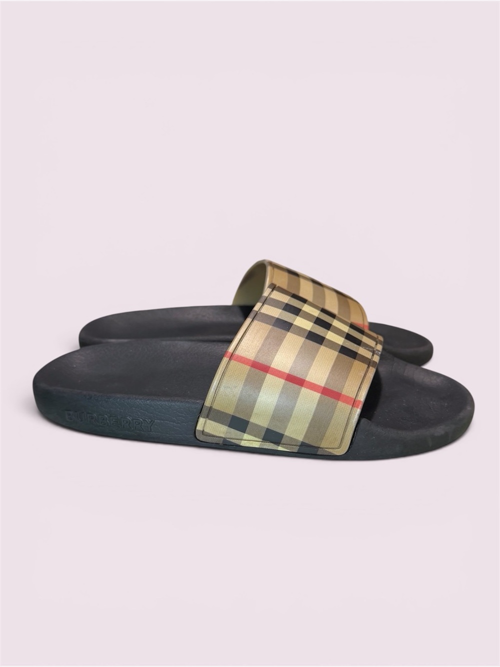 Burberry Kids Mini Furley Nova Check Slide Logo Beige Size 33 US 2 Big kids
